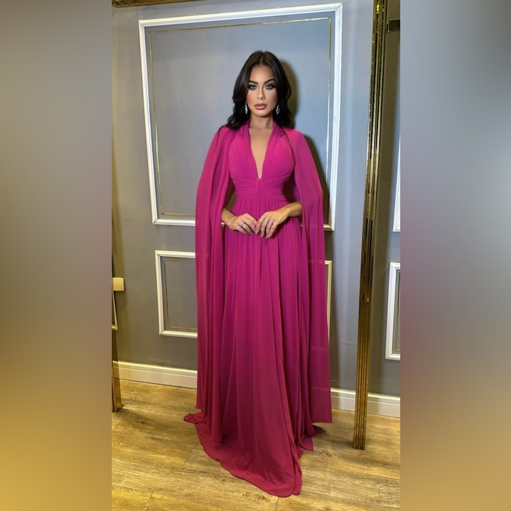 Chic Fuchsia Maxi Dress with Cape